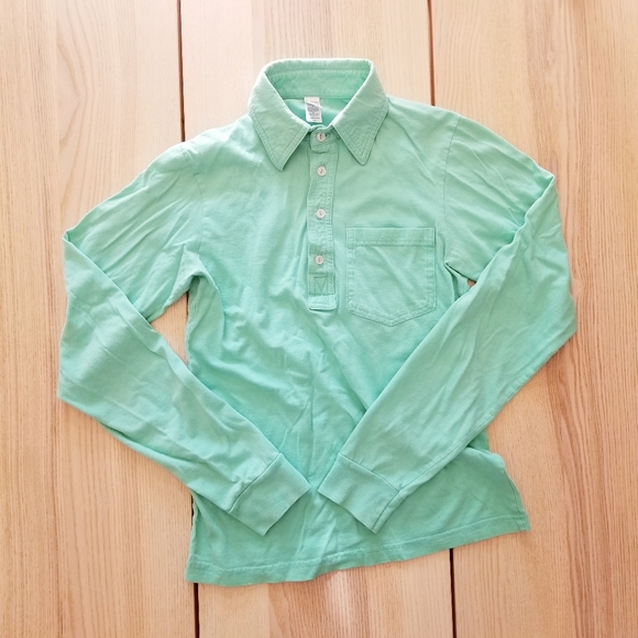 Original American Apparel Button Up Long Sleeve Tee aqua mint green XS - Picture 2 of 5
